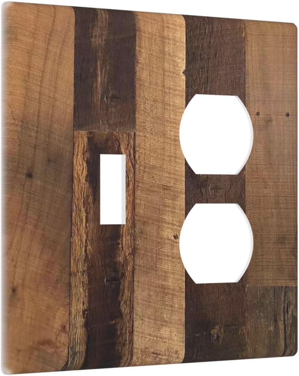 Rustic Brown Wood Vintage Wood Board Wallplates 1 Toggle 1 Duplex Switch Plate Electrical Gfci Faceplate Decorative Light Switch Covers For Farmhouse Cabin Decor