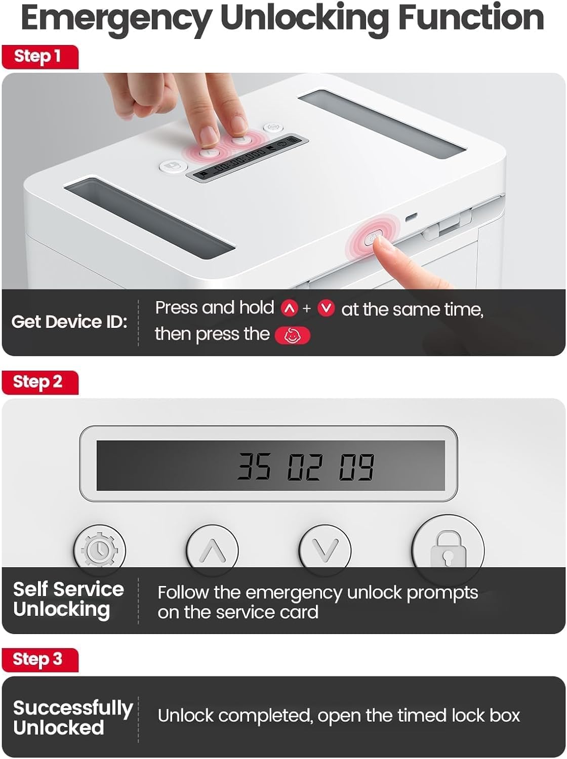 Vaydeer Metal Time Lock Box, Phone Locked box with Timer, Locking Safe Storage, Self-Control Locker with USB C Charge, Child Lock, Smart Timed Release Jail for Phone/Remote/Medicine/Snack