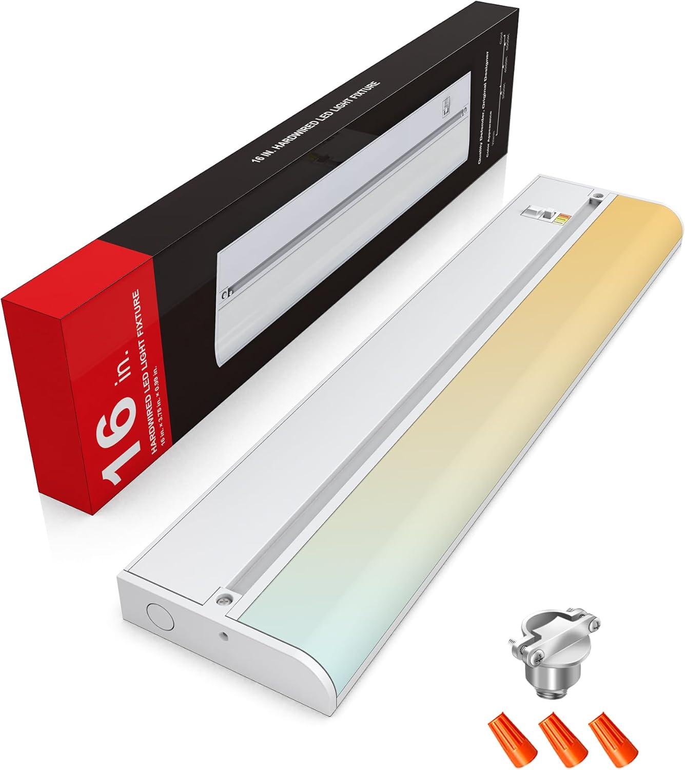 16 Inch Hardwired Under Cabinet Lighting, 3 Color Setting Dimmable LED Under Cabinet Lights Wired, 1050LM Linkable Under Counter Lights for Kitchen, 12W, CRI>97