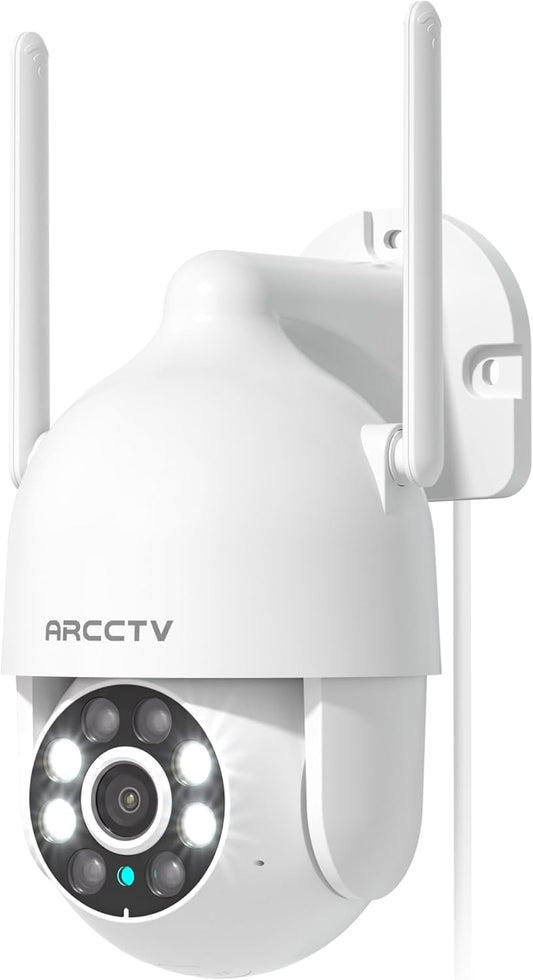 2K Security Camera Outdoor, 2.4G/5G WiFi 24/7 Recording Security Camera, 360° PTZ Auto Tracking, Motion Tracking, Full Color Night Vision, Waterproof