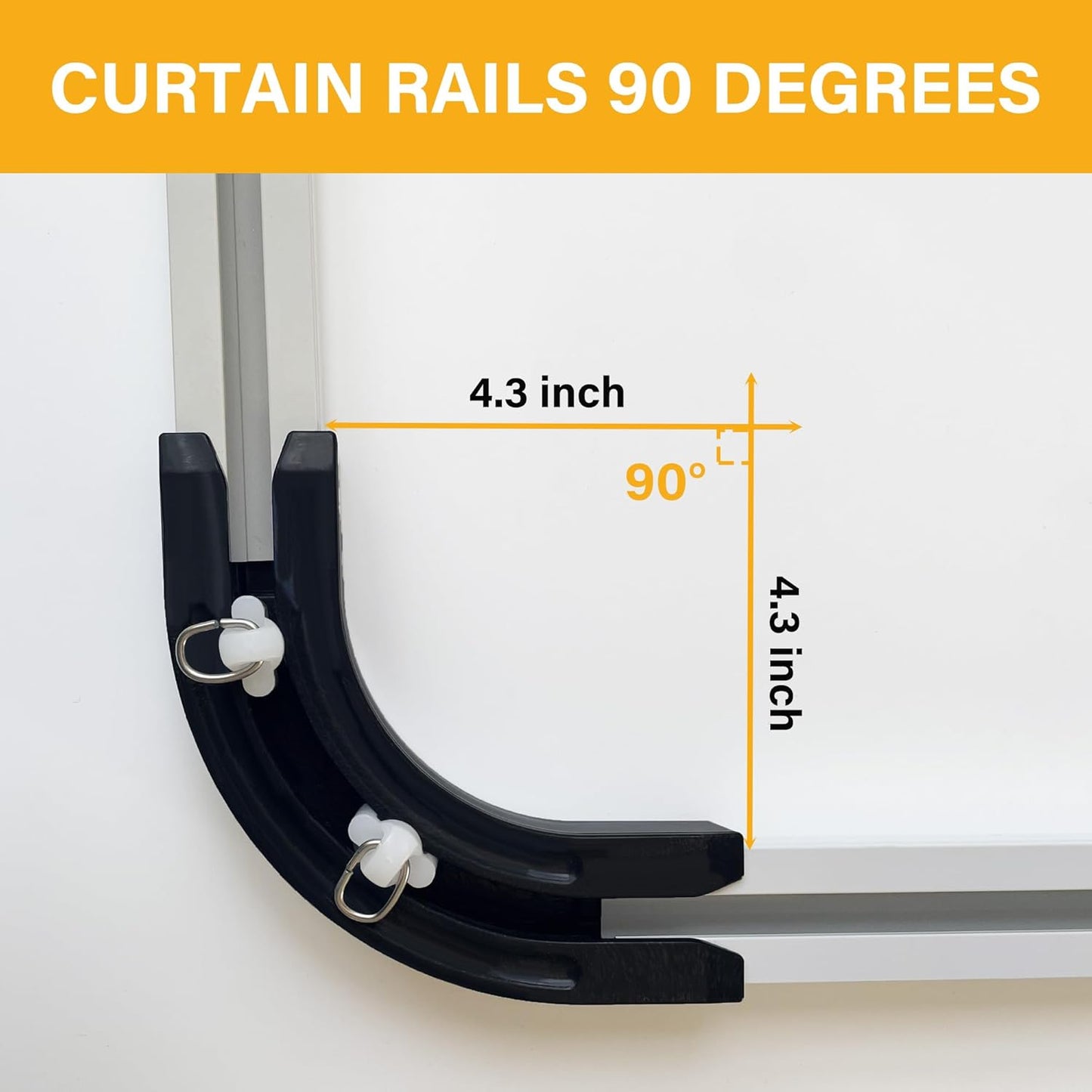 90° Curved Connectors for Ceiling Curtain Track, Ceiling Track for Curtains, Track Curtains Ceiling Mount/Wall Mount, Room Divider Curtains Tracks（Black 2 PCS）.