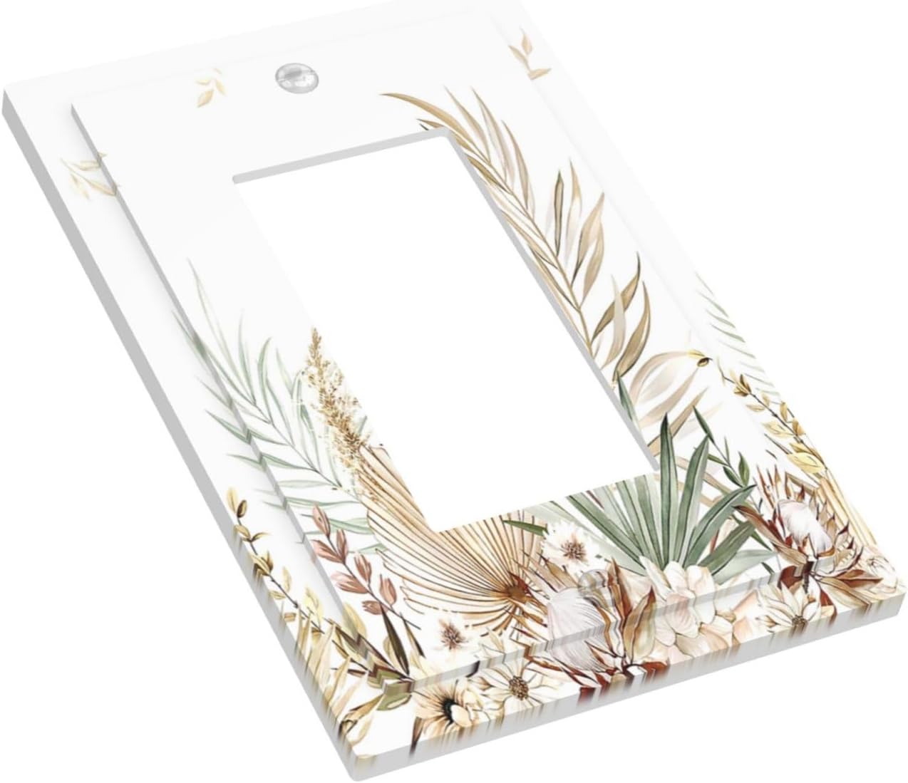 Decorative Outlet Covers Boho Leaves Watercolor Tan Leaf Floral Plant 1 Gang Single Rocker Light Switch Cover Plate Wall Plates GFCI Faceplate for Bedroom Home Decor