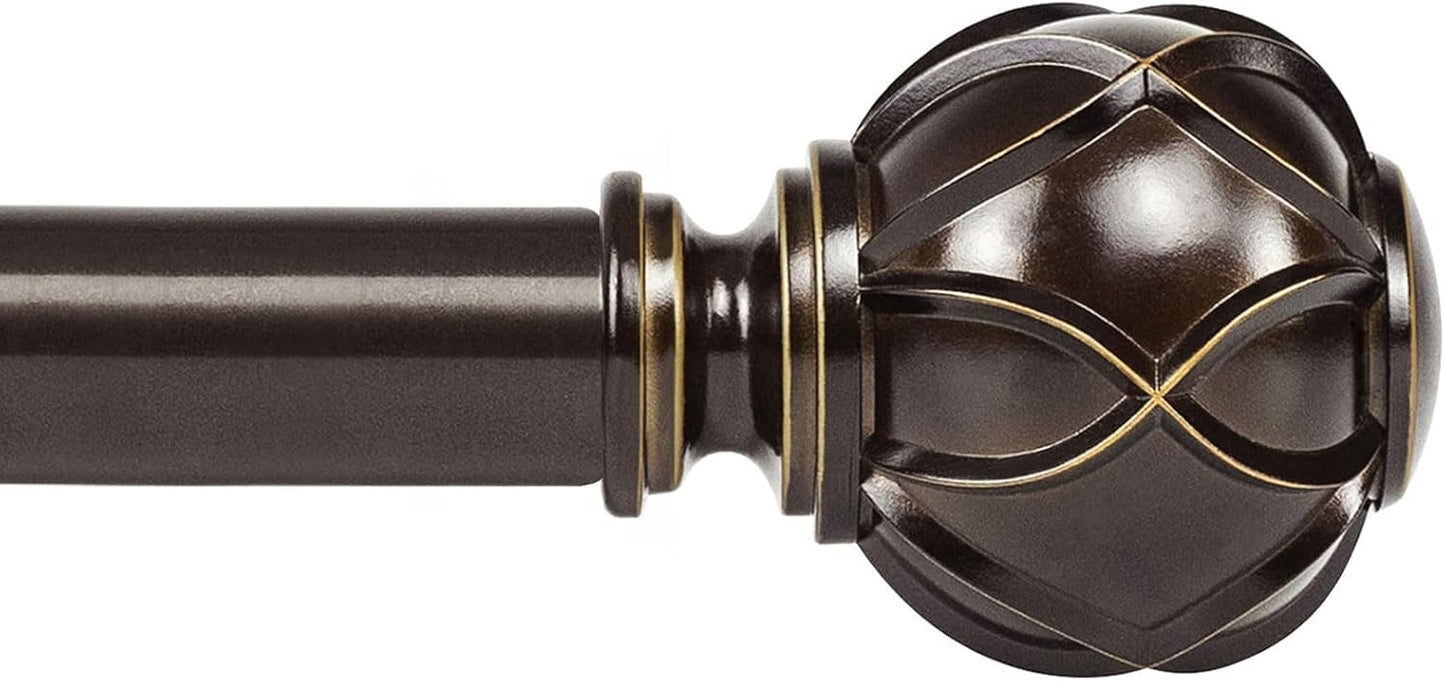 KAMANINA 1 Inch Extra Long Curtain Rod 140 to 195 Inches Bronze Heavy Duty Curtain Rods for Windows 120 to 170 Inch, Adjustable Drapery Rods with Netted Texture Finials