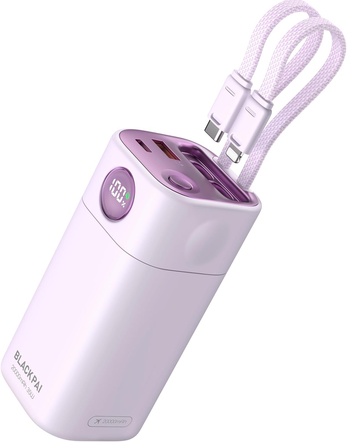 Portable Power Bank 20,000mAh, PD 35W Portable Charger Super Fast Charging with 2 Built-in Cables, USB-C Digital Display Battery Pack for iPhone Air 17/16/15/14/13, Portable Travel Charger