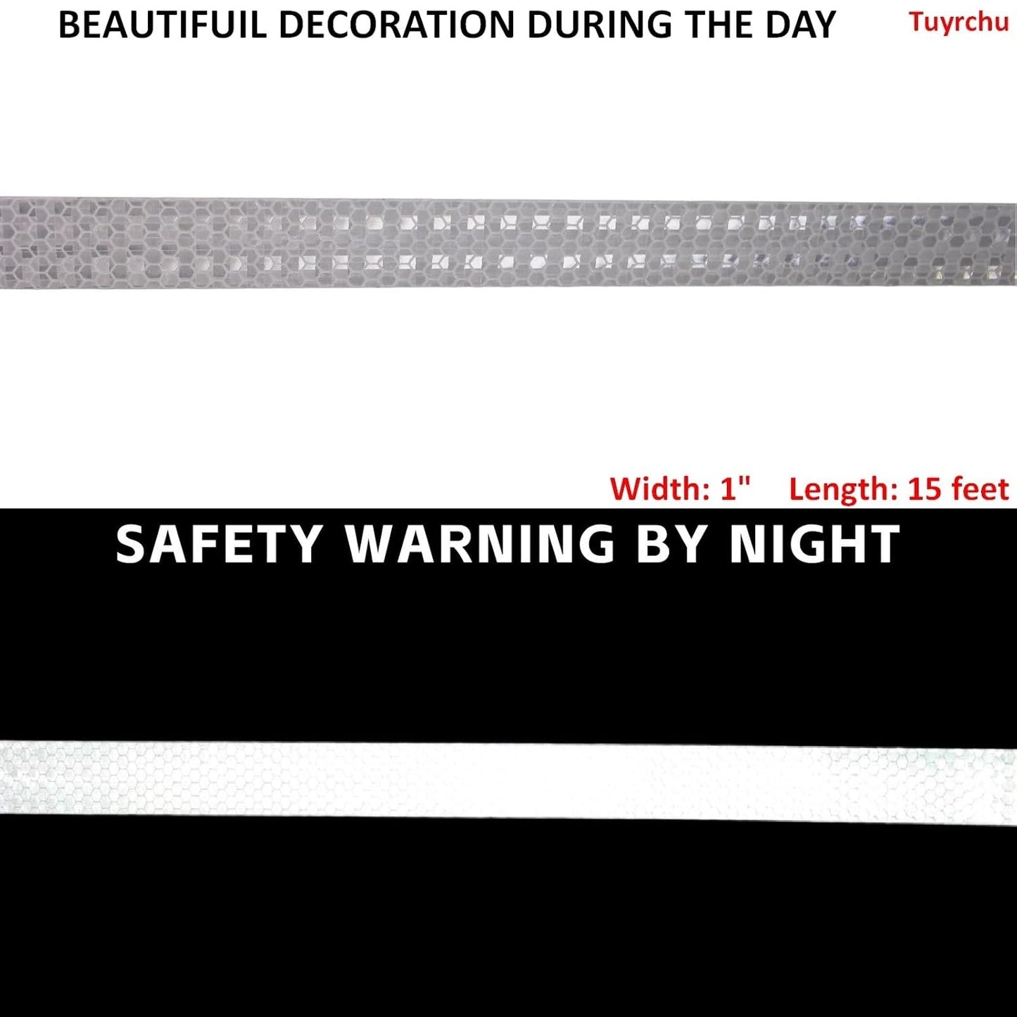 White Reflective Tape Outdoor Waterproof 1 inch, High Visibility Warning Industrial Marking Tape,Safety Stickers (15 feet)