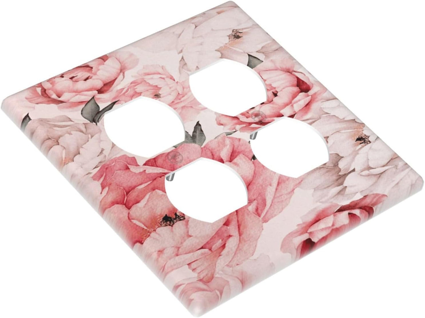 Decorative Outlet Covers Ink Pink Peony Flower Rustic Floral 2 Gang Wall Plate Double Duplex Light Switch Cover Switch Plate Covers Faceplate for Home Bedroom Decor