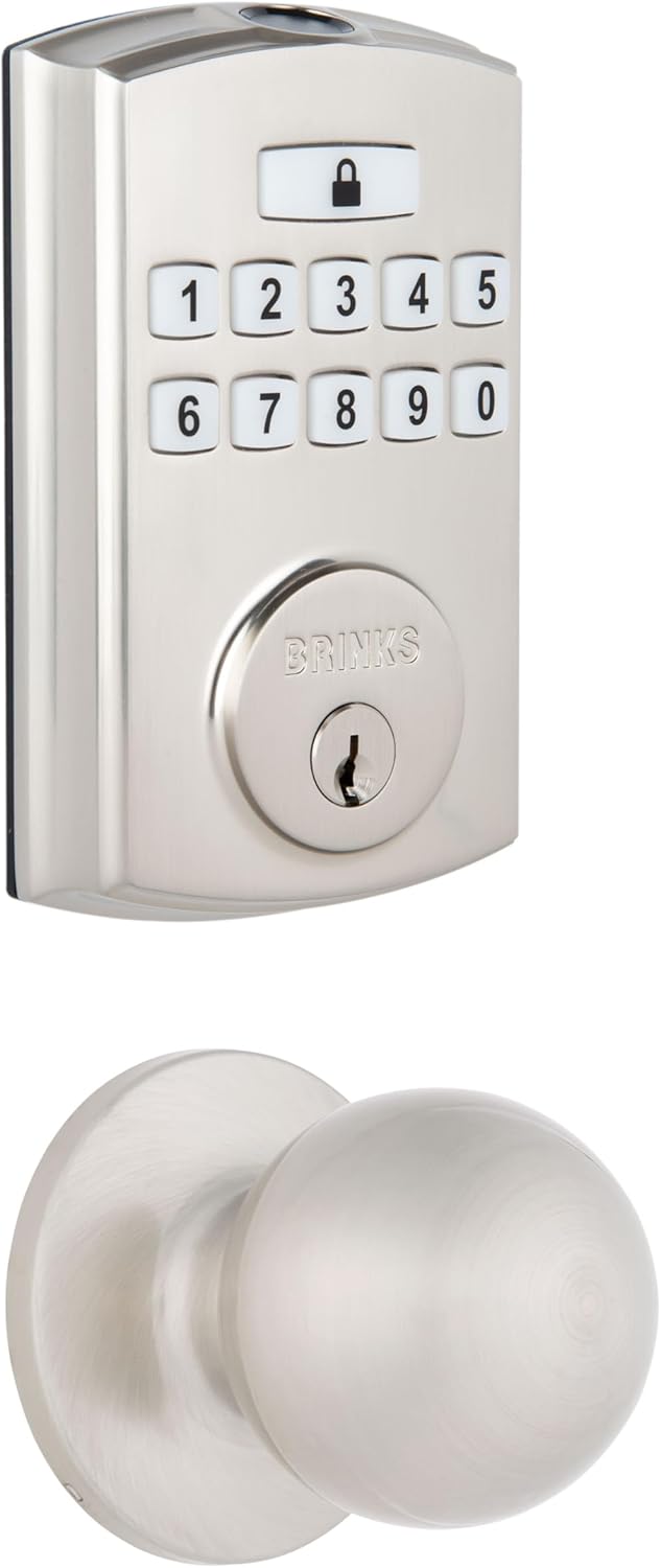 BRINKS Security Door Locks, High-Security Keyless Entry, Smart Electronic Door Lock with Deadbolt, Up to 50 Codes, Automatic Locking (Deadbolt & Passage Knob, Satin Nickel)