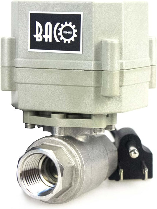 BACOENG Motorized Ball Valve, 1/2" DN15 Electrical Ball Valve, 2 Way 110VAC Stainless Steel NC Electric Water Valve