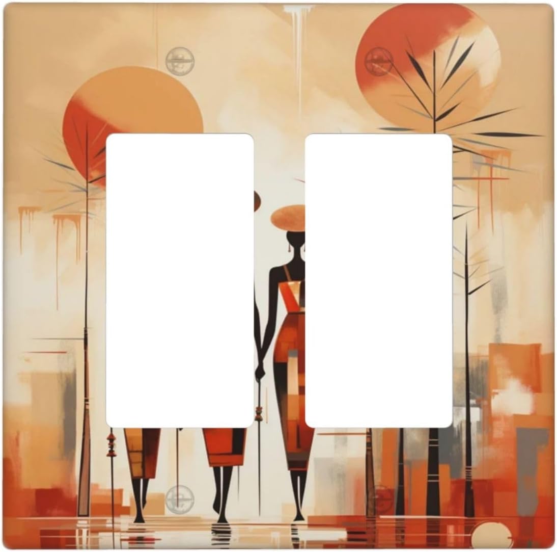 Decorative Outlet Covers Minimalist Black Women Bohemia Sun 2 Gang Light Switch Cover Plate Double Rocker Wall Plate Switch Plate Covers Faceplate for Bedroom Home Decor