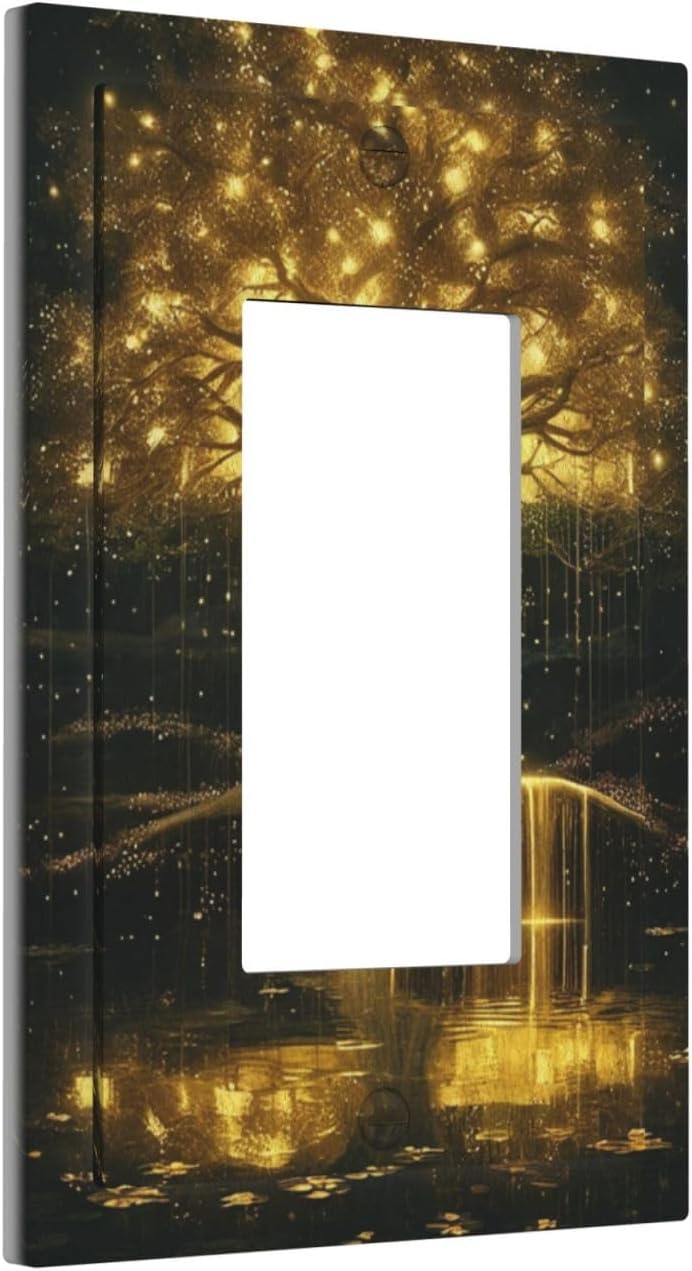 Decorative Outlet Covers Golden Shining Fantasy Kabbalah Tree of Life 1 Gang Rocker Light Switch Cover Plate Single Decora Light Switch Covers Wall Plate Faceplate for Bedroom Home Decor