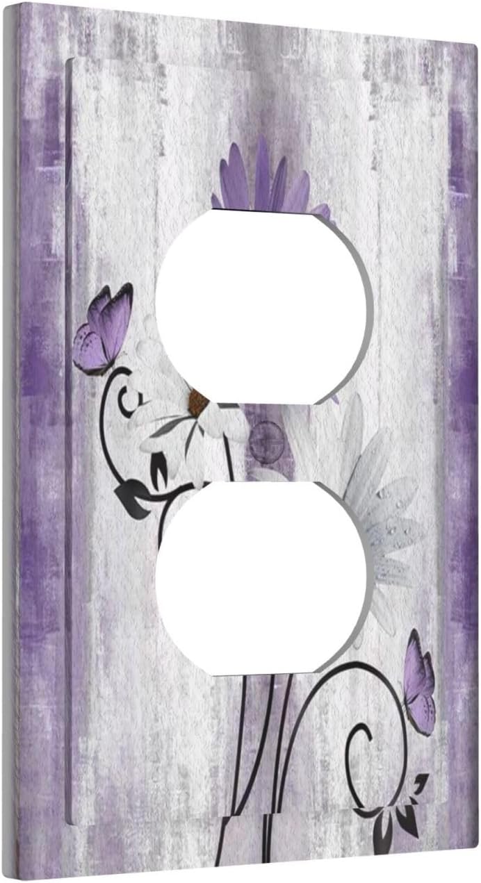 Decorative Outlet Covers Rustic White Purple Daisy Floral Flower 1 Gang Wall Plate Receptacle Duplex Light Switch Cover Plate Single Dual Plug Covers Electrical Switchplate Faceplate