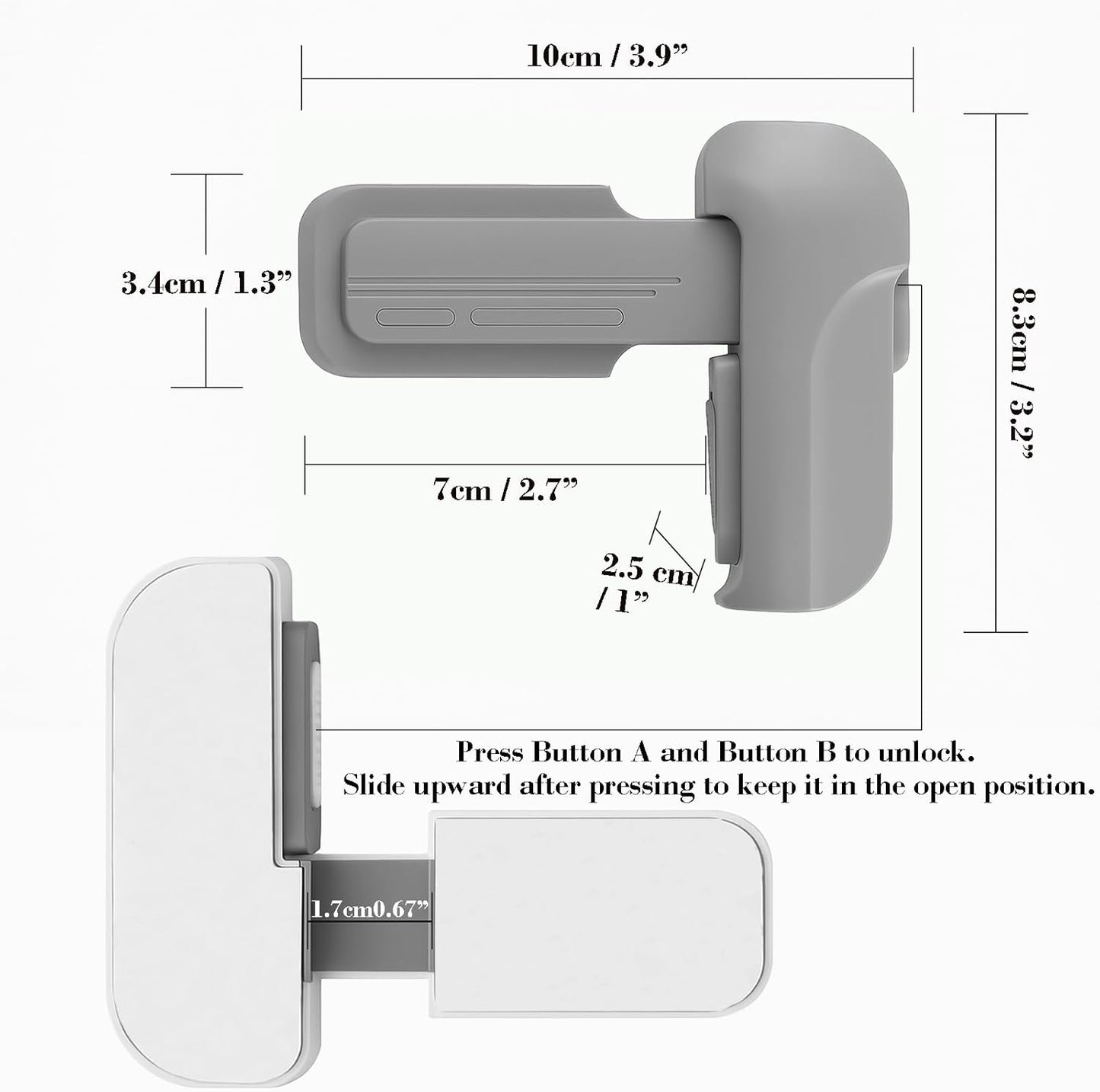 2 Pack Child Proof Fridge Lock, Baby Safety Refrigerator & Freezer Door Lock for Toddlers, Kids & Pets, One-Hand Operation, Strong Adhesive, No Tools or Drilling Needed, Gray