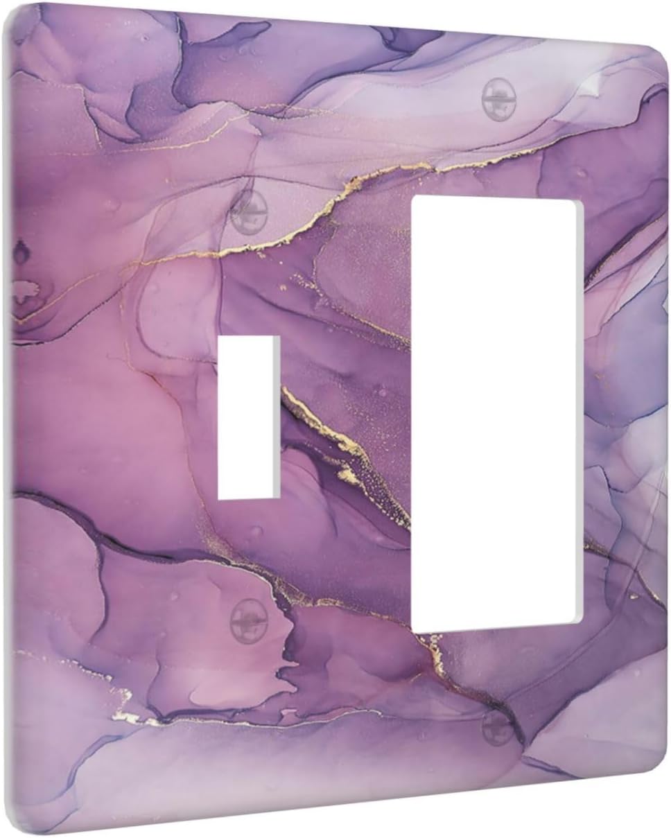 Outlet Covers Purple Marbling Golden Line 1 Toggle 1 Rocker Combination Decorative Wall Plate Electrical Switch Plates Light Switch Cover Plate for living Room Bathroom Decor