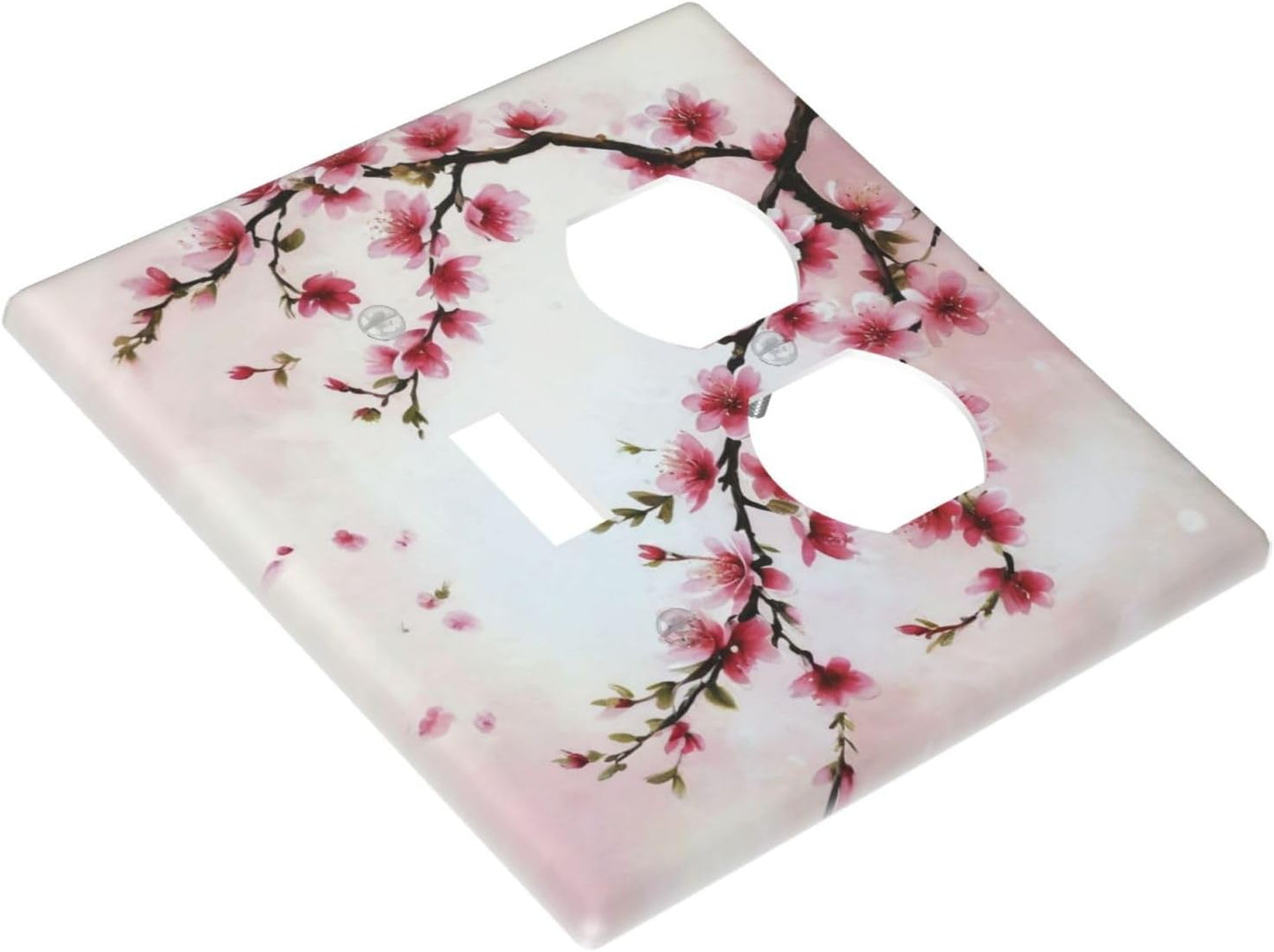 Decorative Outlet Covers Rustic Branch with Pink Flowers Plum Blossom 2 Gang Wall Plate Single Toggle Duplex Light Switch Cover Switch Plate Covers Faceplate for Bedroom Home Decor