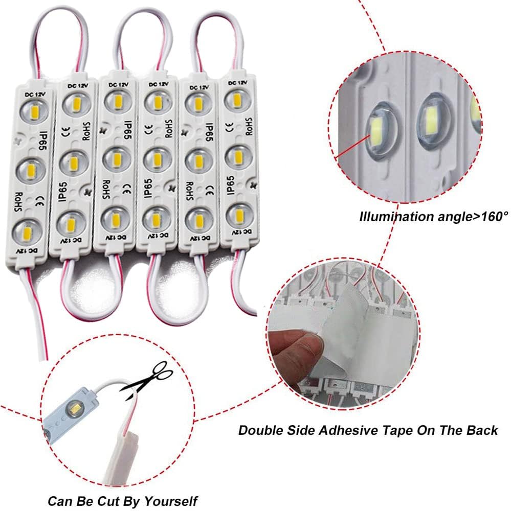 LED Module, 3000K LED Decorative Light 20pcs 9.8Ft 5730SMD 150LM Per LED Module Lights Decorative Light for Letter Sign Advertising Signs with Tape Adhesive Backside (Warm White Light)