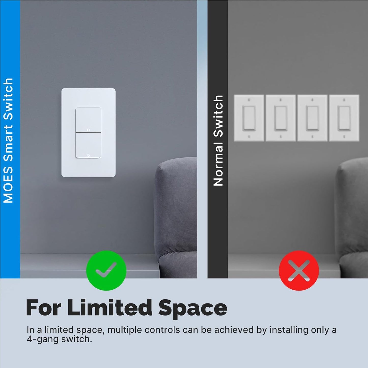 Matter WiFi Smart Light Switches, Netural Wire Required, 2.4GHz Single Pole Switch, Compatible with Alexa Assistant, Remote Control, Voice Control, No Hub Required (2 Way)