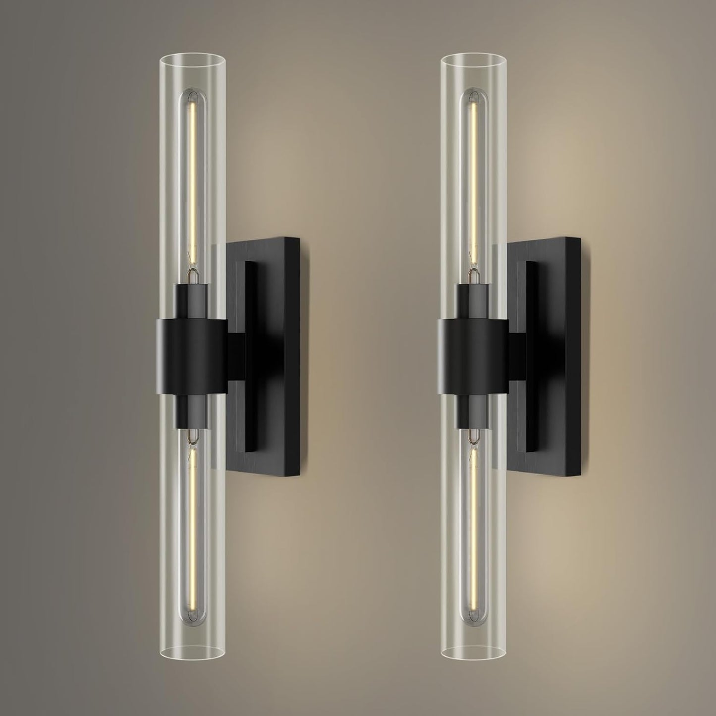YUYI Black Wall Sconces, 22.8'' Wall Light Set of Two for Bathroom Vanity, Modern Wall Lighting Fixtures with Glass Shade, Indoor Wall Sconces for Bathroom, Bedroom, Living Room, Hallway, Fireplace