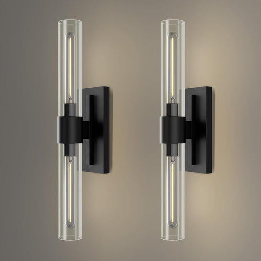 YUYI Black Wall Sconces, 22.8'' Wall Light Set of Two for Bathroom Vanity, Modern Wall Lighting Fixtures with Glass Shade, Indoor Wall Sconces for Bathroom, Bedroom, Living Room, Hallway, Fireplace