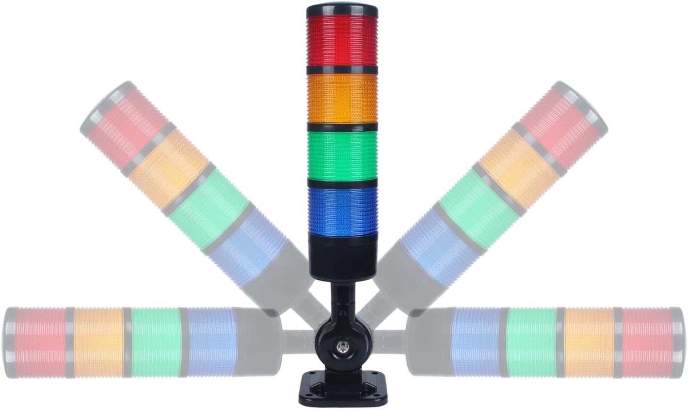 Led Signal Tower Stack Lights, Industrial Signal Warning Lights, Column Tower Lamp with Rotatable Base, Steady/Flashing Switchable, 110V 220V AC(4-Layer, with Buzzer) Black