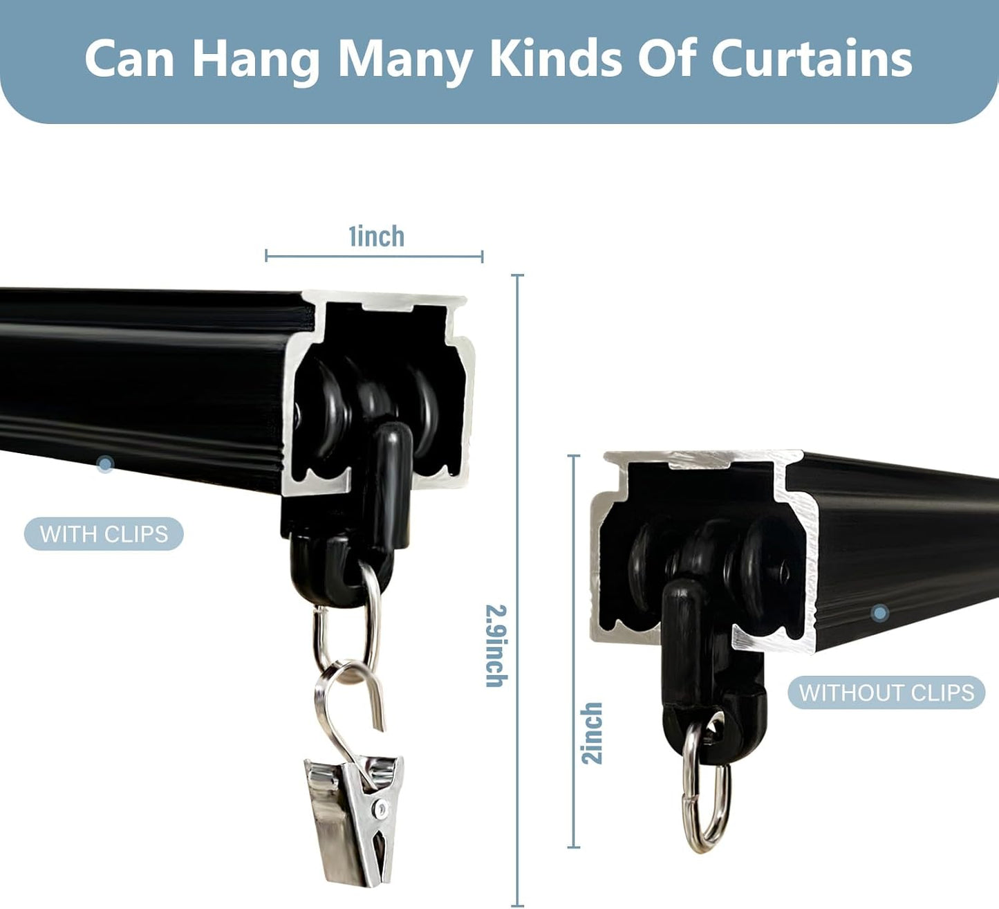 Curtain Track Ceiling Mount heavy duty sliding Curtains Tracks rails Rod System Room Divider with clips 3-6ft Black