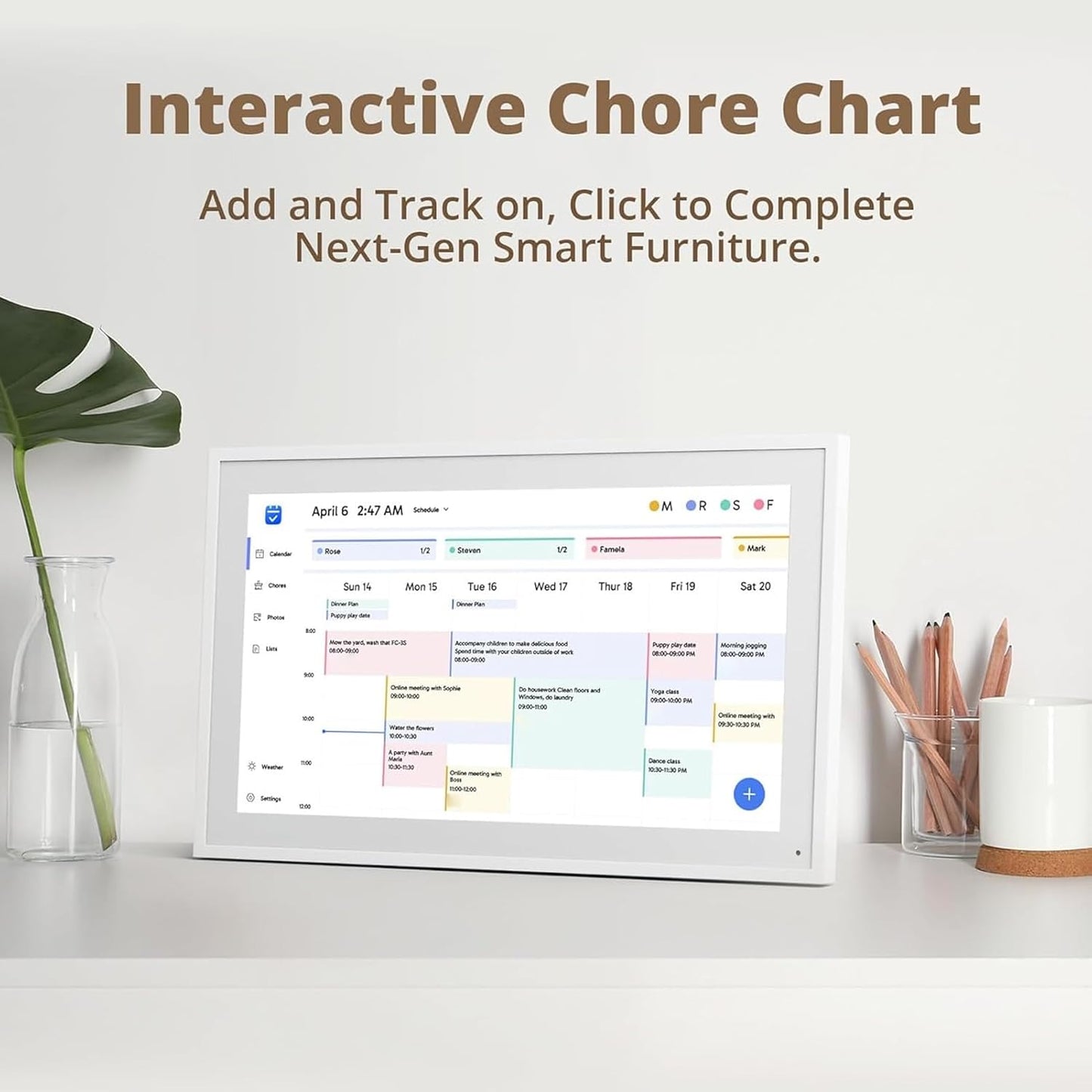 15.6 Inch Skylight Calendar, 1080p Dual Touch Screen Simple Setup Automatic Synchronization Horizontal Vertical Smart Digital Calendar (US Plug 100‑240V)