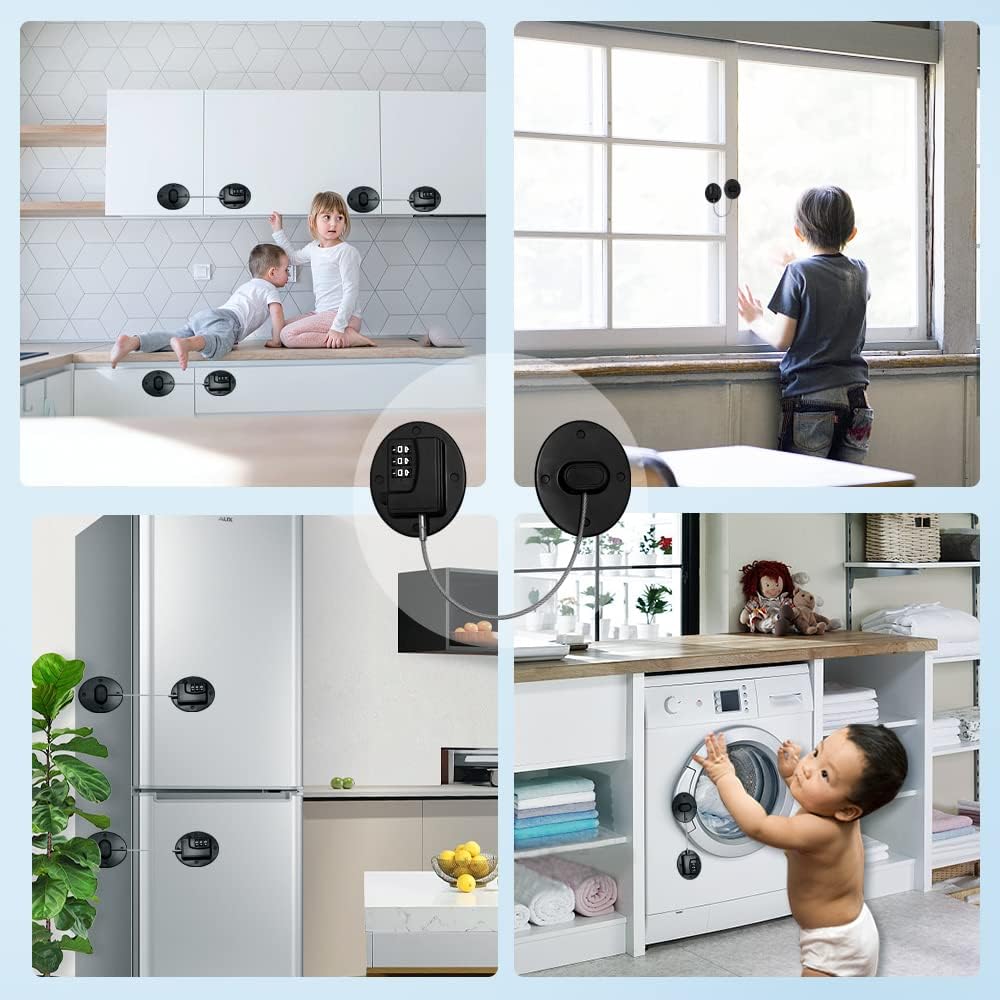 AOSITE Keyless Digital Lock - Multi-Purpose Child Proof Latches for Refrigerator, Freezer, Cabinet, Drawer & Wardrobe, No-Drill Adhesive Safety Lock with Combination Code (1Pack Black)