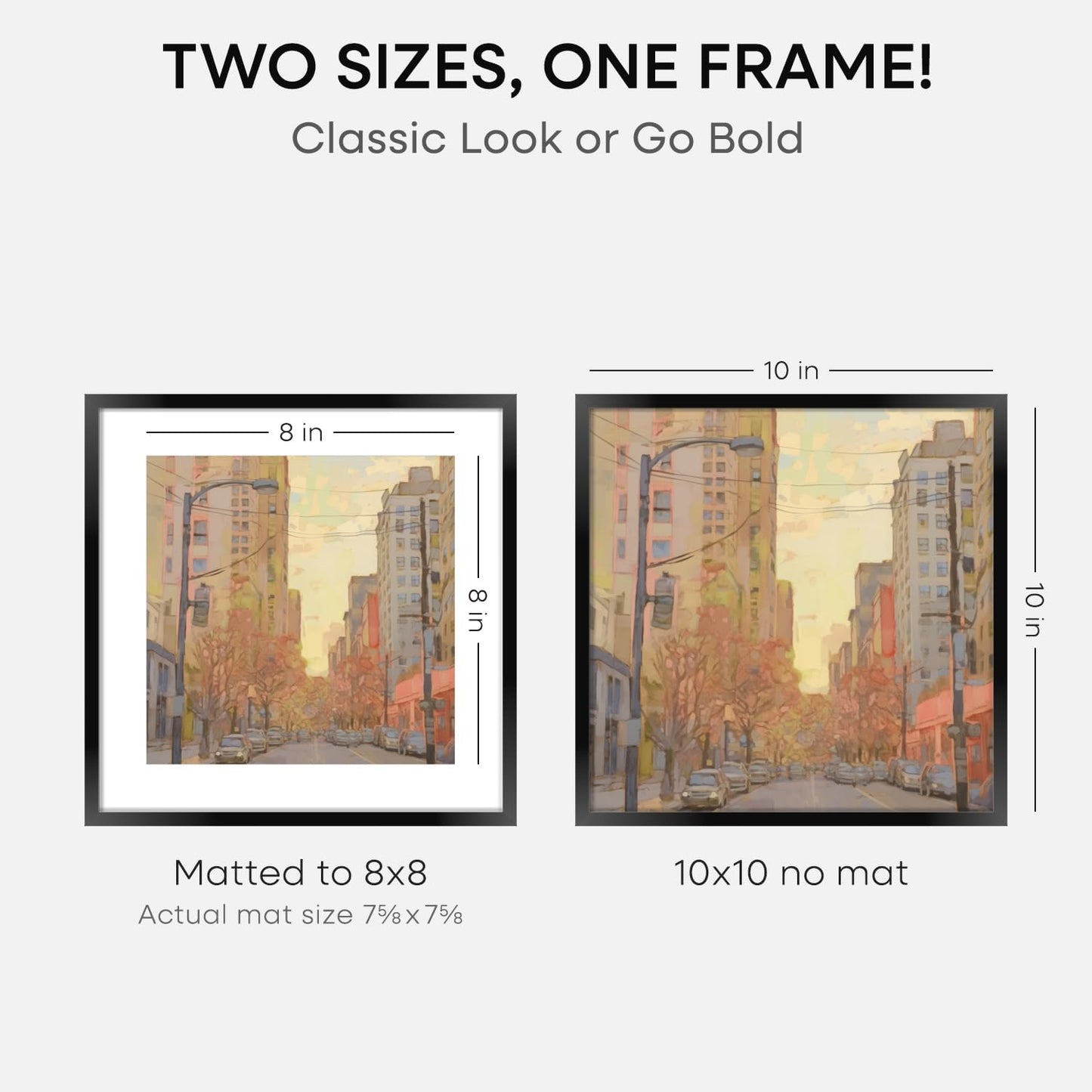 Homeforia 10x10 Black Picture Frame, High End Metal 10 by 10 Square Frames with Mat 8 x 8 Opening, 10by10 Poster Frames Matted to 8x8 Photo, Wall or Tabletop Frames, Tempered Glass, Wall Kit, Set of 2