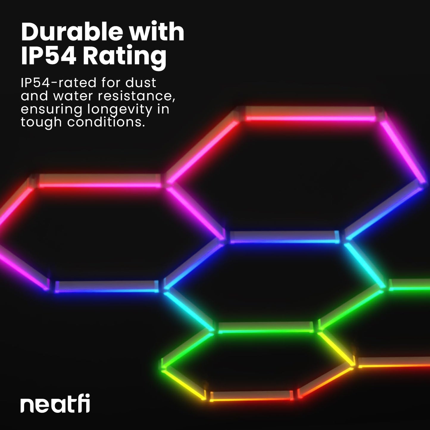 Neatfi LED Hexagon Garage Lights, 43.2W, Honeycomb Ceiling Light for Auto Shops, Car Detailing, Workshop, Gym, Basement, Warehouse, Barber Shop and Beauty Salons (5 Hex Grids, RGB)