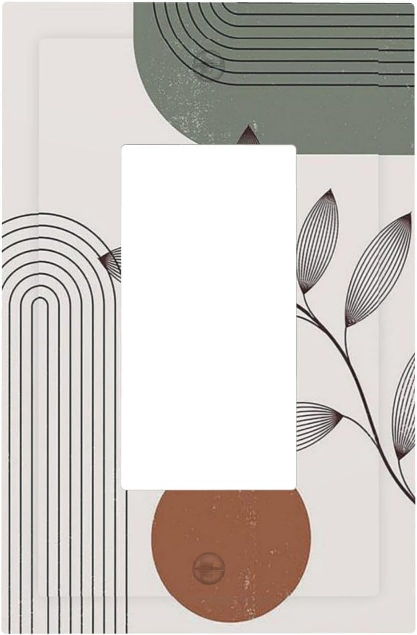 Decorative Outlet Covers Sage Green Boho Nature Art Minimalist Geometric Plant 1 Gang Single Rocker Light Switch Cover Plate Wall Plates GFCI Faceplate for Bedroom living Room Decor