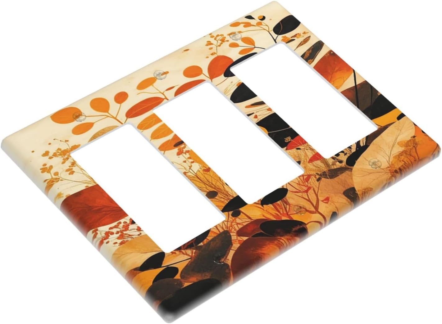 Light Switch Covers Boho Warm Colorful Plant Leaves 3 Gang Rocker Electrical GFCI Decorative Triple Outlet Wall Plate Cover Switchplate for Bedroom living Room Decor