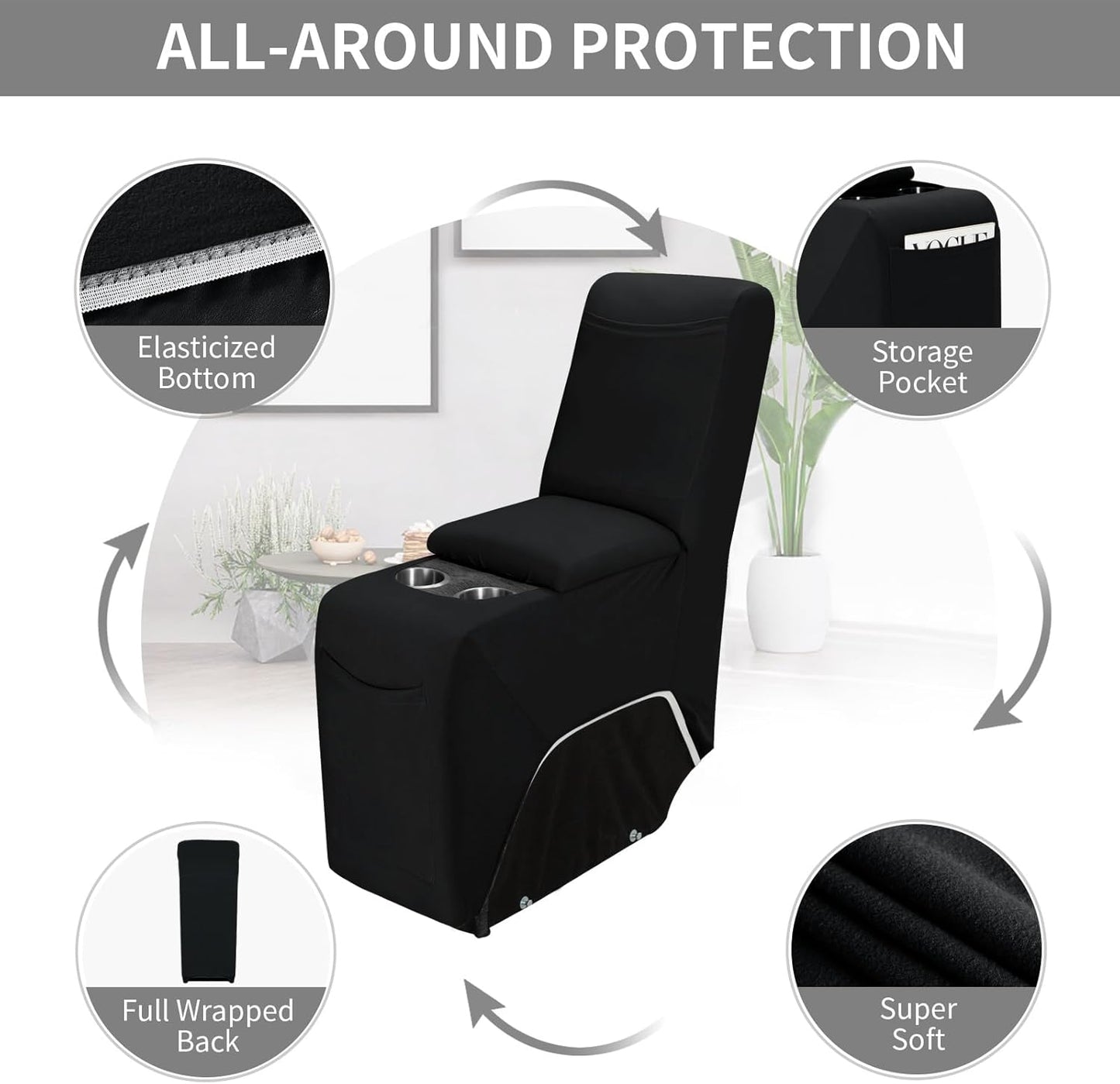Easy-Going 100% Waterproof Recliner Console Cover, Stretch Middle Console Couch Covers for Reclining Sofas, Sectional L-Shape Furniture Protector for Kids & Pets, 1 Console Cover, Black