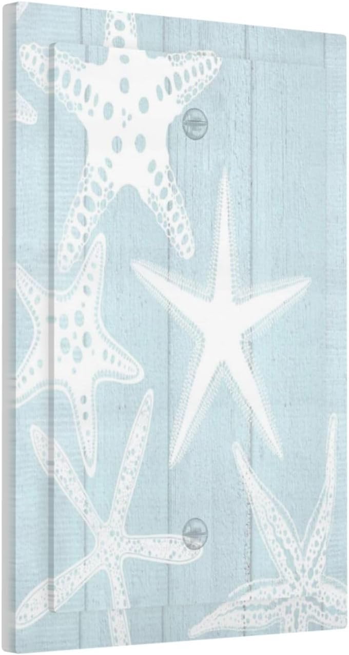 Beach Starfish Vintage Wood Rustic Country Ocean Light Switch Cover Plate 1 Gang No Device Blank Electrical Wall Plates Faceplate Decorative Switch Plate Covers for Farmhouse Kids Room Decor