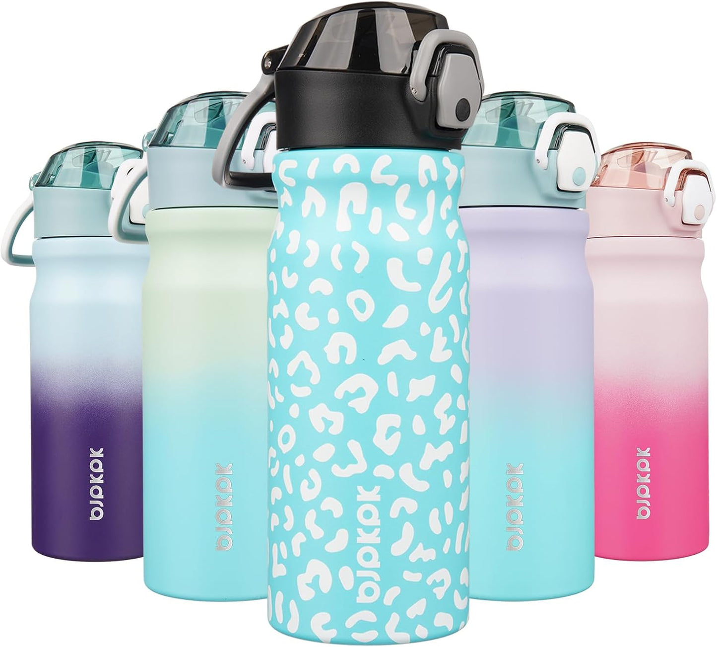 BJPKPK Insulated Water Bottle 18oz Stainless Steel Water Bottles with Straw and Carry Handle Double Wall Metal Thermal Flask,Sky Blue Leopard