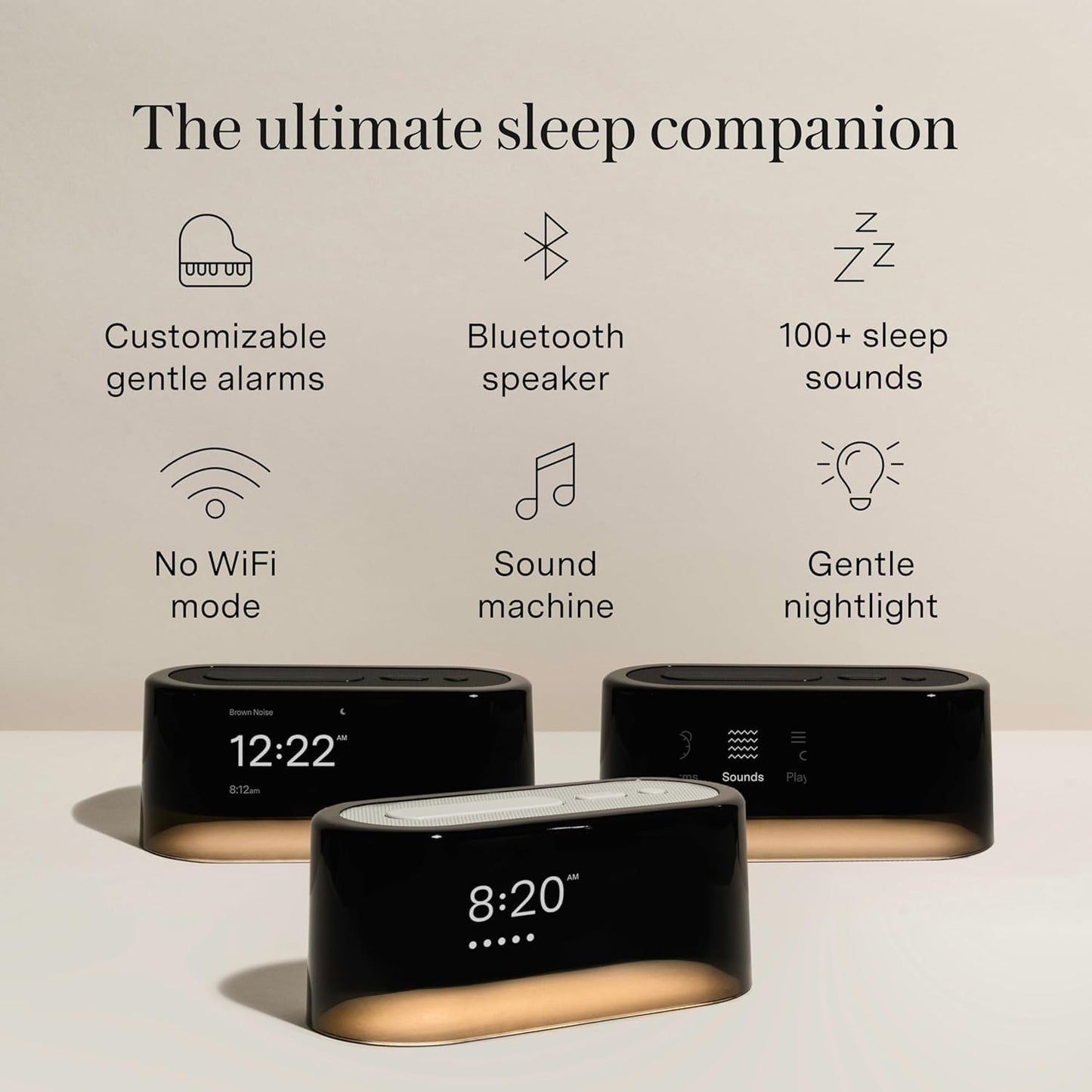 Loftie Alarm Clock with Sound Machine –Smart Alarm Clock w/Light, White Noise, Bluetooth Speaker, Night Light Sound Machine,100+ Sounds, Blackout Mode, No WiFi Mode, Optional Subscription-Midnight