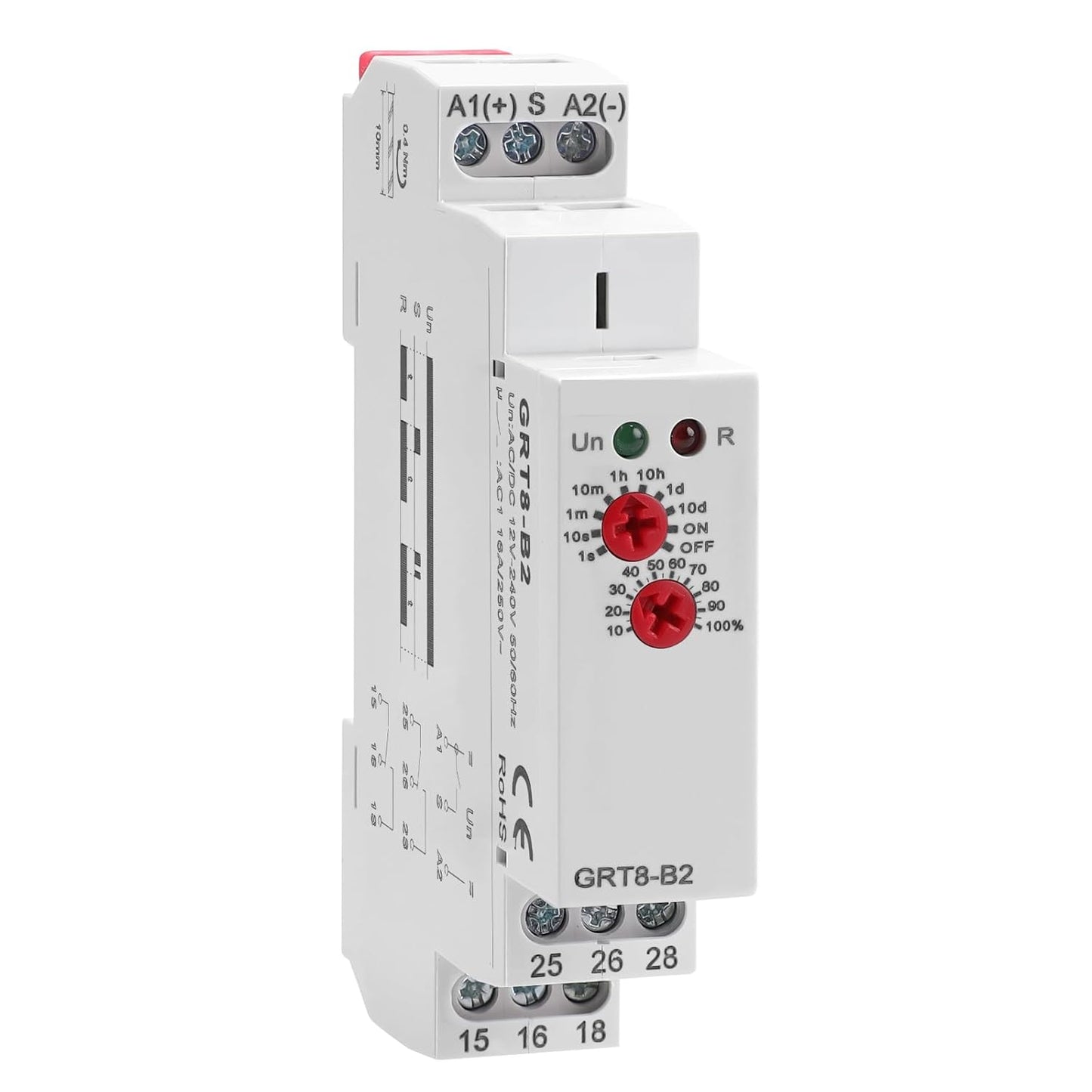 Delay Off Time Relay 16A Adjustable Smart Relay, Delay Turn Off Electronic Timer in Din Rail, 0.1s-10 Days Wide Range Delay Factory Automation Time Universal Voltage GRT8 B2 AC DC 12V 240V