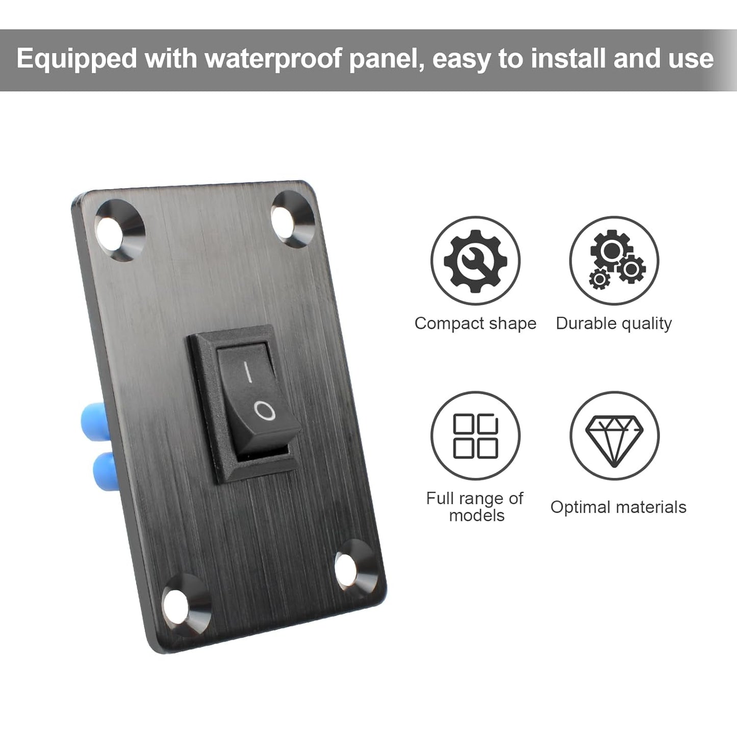 1Pcs Black KCD1 Boat Rocker Switch 2-Position 2-Pin SPST Panel Switch 6A 250VAC 10A 125VAC, with 4pcs FDFD2-187 Blue Terminals, CE