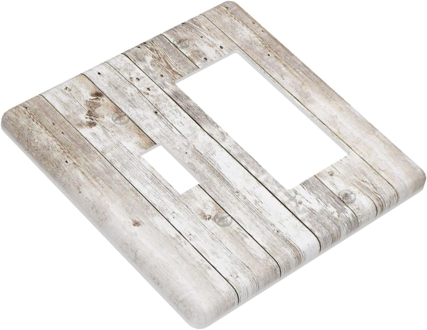 Vintage Light Wood Retro Rustic White Gray Oak Print Outlet Covers 1 Toggle 1 Rocker Combination Decorative Wall Plate Electrical Switch Plates Light Switch Cover Plate for Farmhouse Home Decor
