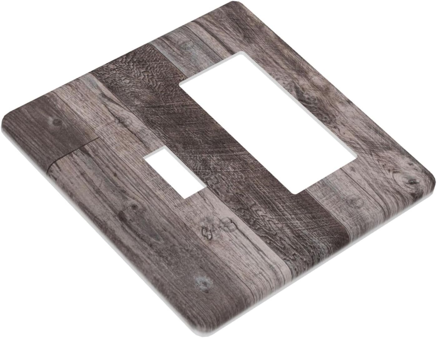 Outlet Covers Rustic Dark Grey Wood Retro Country Wooden 1 Toggle 1 Rocker Combination Decorative Wall Plate Electrical Switch Plates Light Switch Cover Plate for Farmhouse Cabin Decor