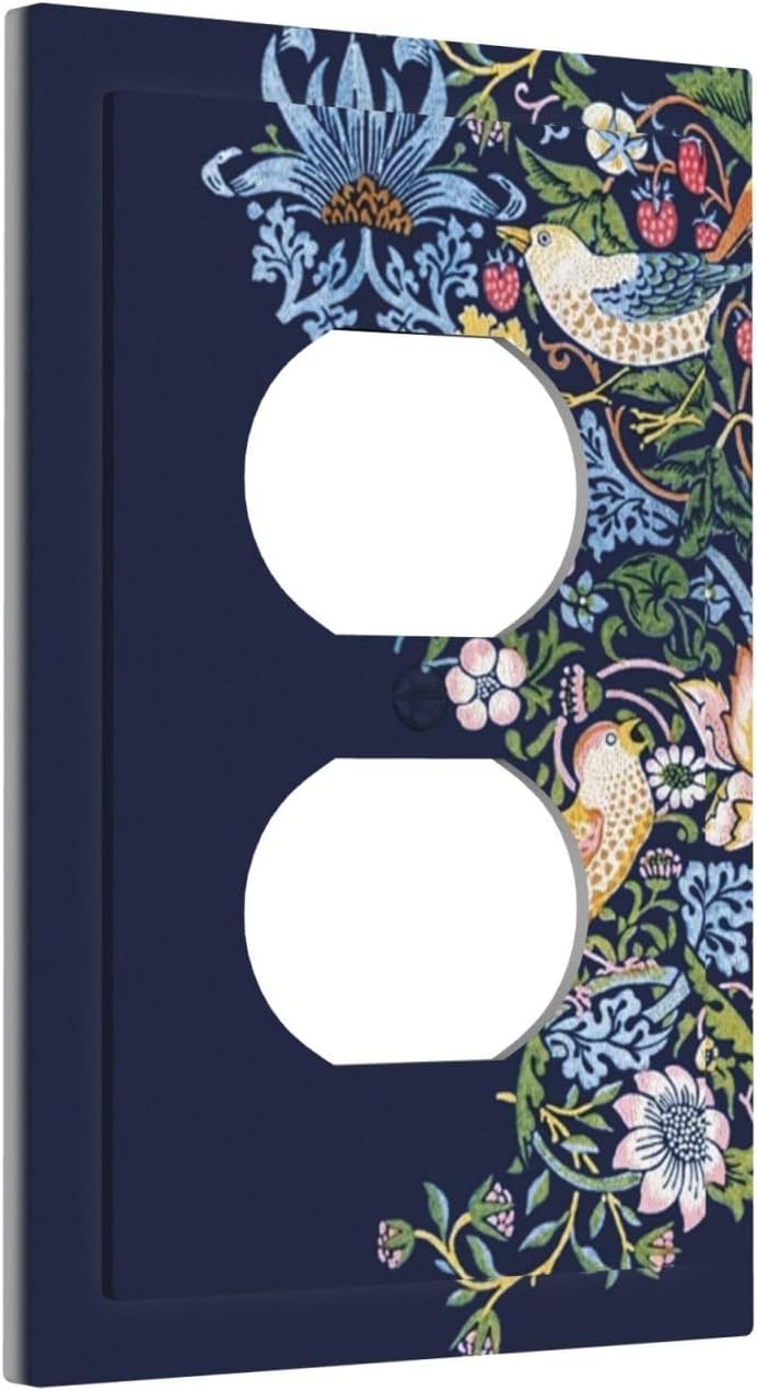 Decorative Outlet Covers Vintage Blue Morris Strawberry Thief Bird Flower 1 Gang Duplex Light Switch Cover Plate Wall Plates for Electrical Outlets Switchplate Faceplate