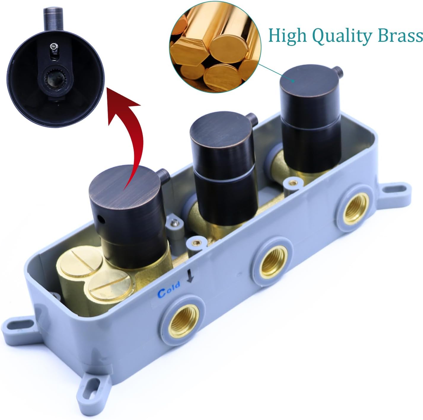 2 Function Shower Thermostatic Valve 3 Round Knob Valve Body Can Control Water Volume and Work at the Same Time Concealed Brass Bathroom Replacement Valve(Oil-Rubbed Bronze, 2-Way)