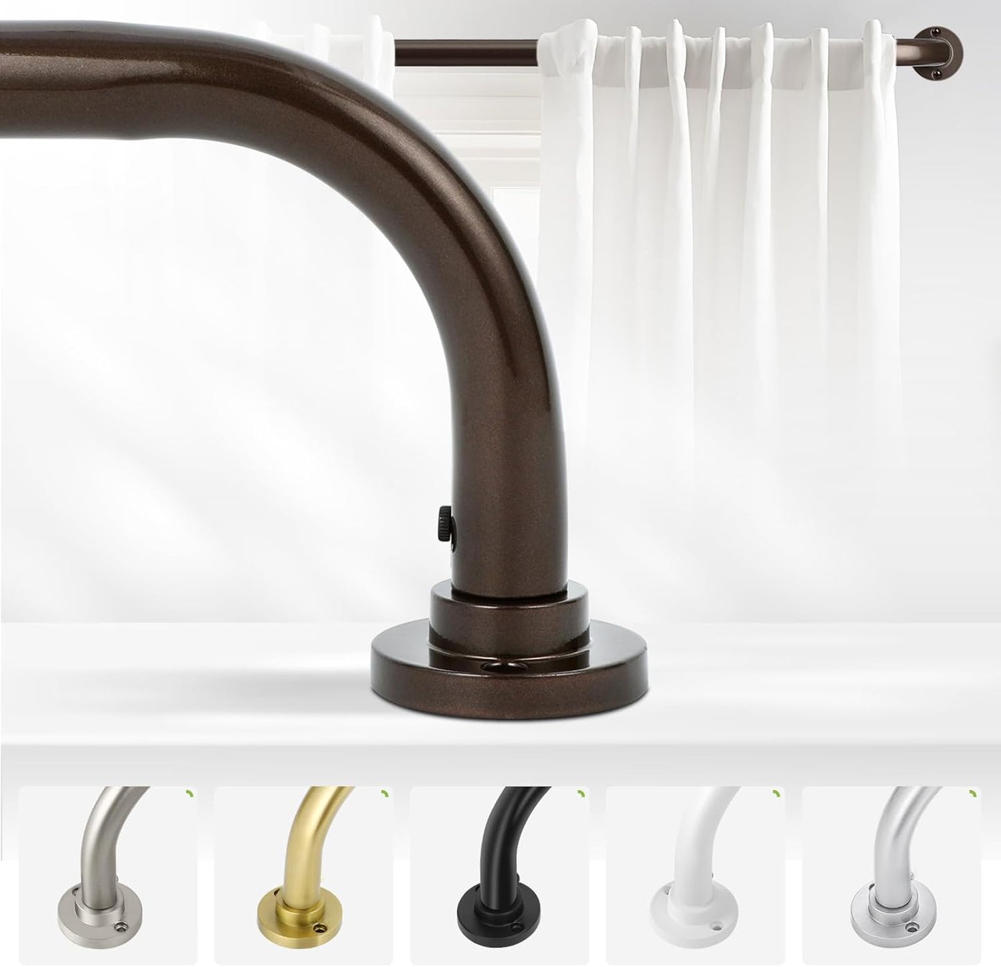 Bronze Wrap Around Curtain Rods 48 to 90 Inch:Blackout Heavy duty Adjustable Window Curtain Rod for Bedroom,Industrial Darkening Curved French Metal Single Drapery Rods Set Easy Install,Brown