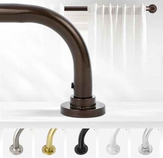 Bronze Wrap Around Curtain Rods 66 to 120 Inch:Blackout Heavy duty Adjustable Window Curtain Rod for Bedroom,Industrial Darkening Curved French Metal Single Drapery Rods Set Easy Install,Brown