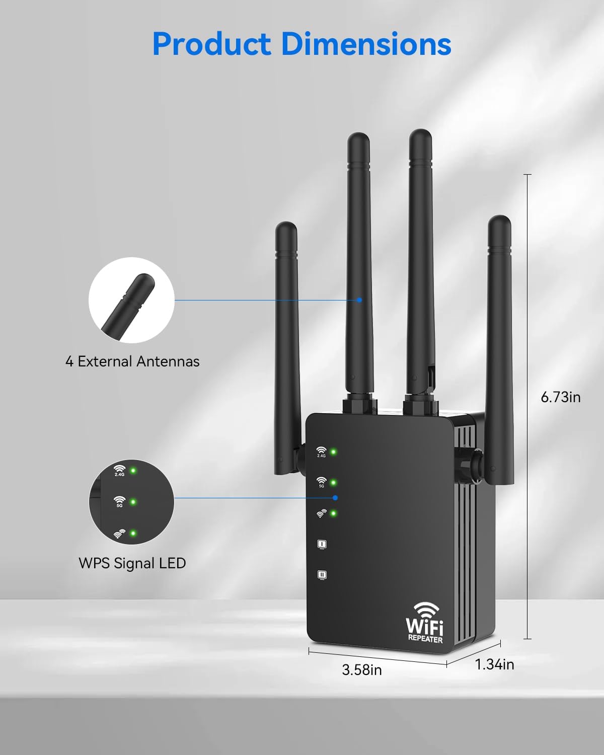 WiFi Extender with 4 Antennas 1200Mbps - Dual Band 5GHz/2.4GHz, WiFi Extender Signal Booster with 3 Modes Support, WiFi Repeater with 12880 Sq.ft 105 Devices, Easy Set Up for Home