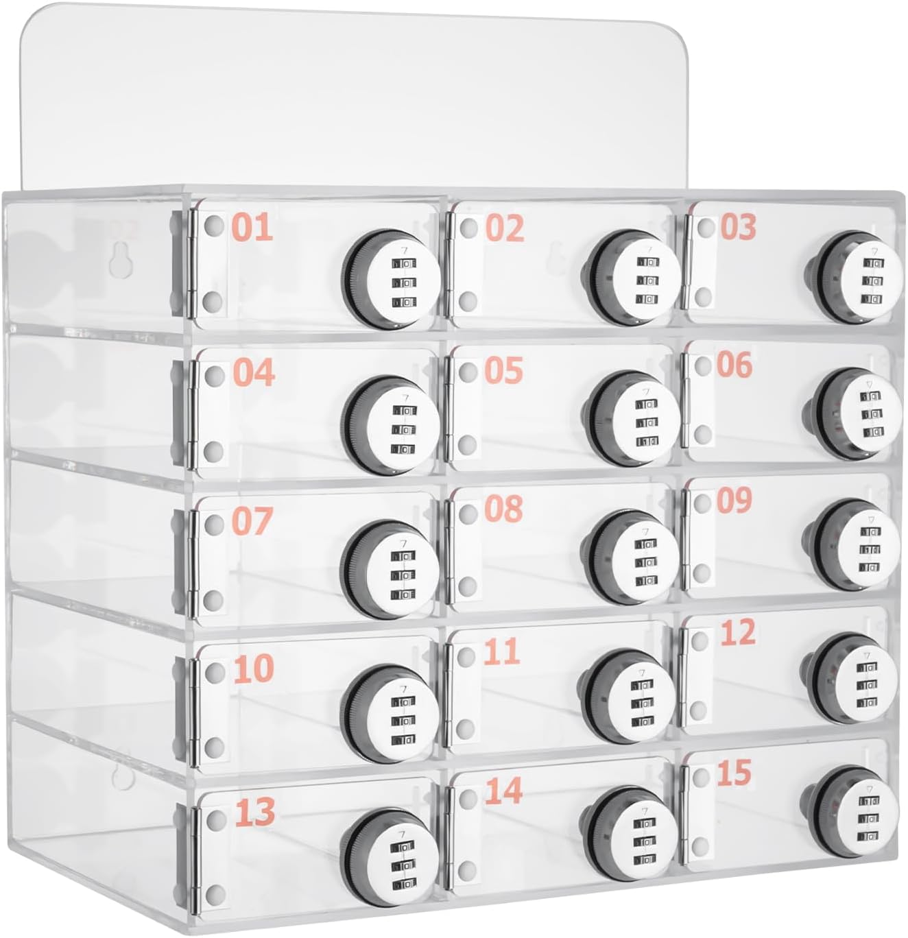 Cell Phone Locker Box 15 Slots Clear Acrylic Cell Phone Organizer Cabinet with Combination Locks Wall-Mounted Locking Cell Phone Storage Box for Classroom Office,Shool,Office (15 Slots, Acrylic)