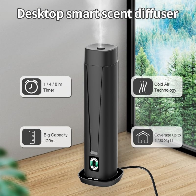 Waterless Scent Diffuser – 1200 Sq Ft Coverage, Essential Oil Diffuser with Remote Control, Quiet Aromatherapy Diffuser with LED Light & Timer, Scent Air Machine for Home, Office, Hotel