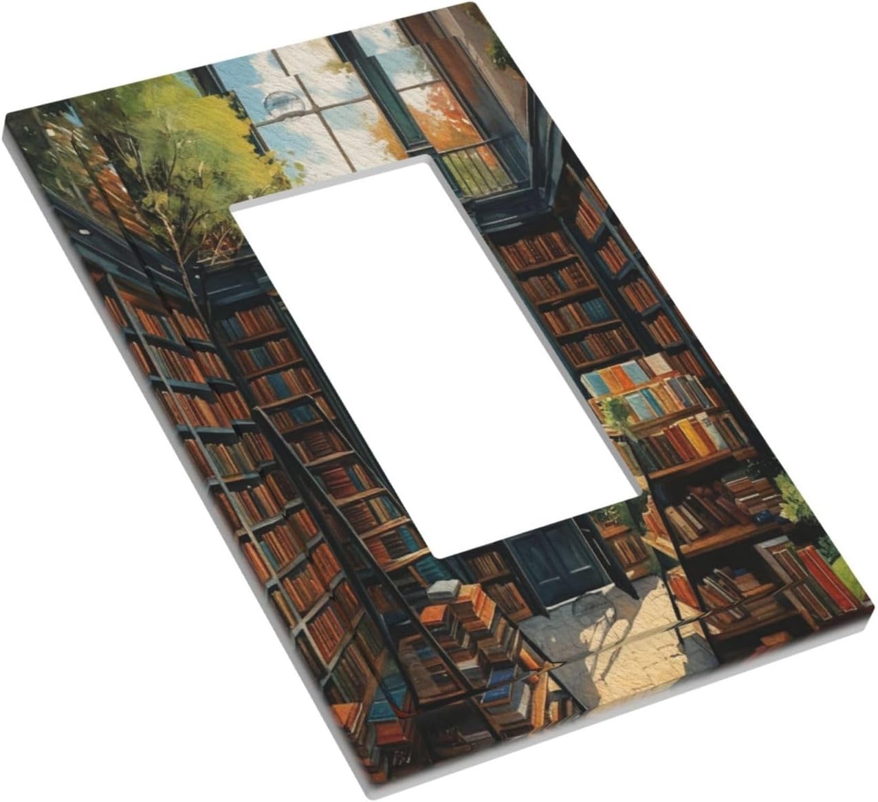 Library With A Lot Of Books Single Decora Outlet Wall Plate 1 Gang Rocker Decorative Switchplate Faceplate GFCI Light Switch Covers for Home Living Decor