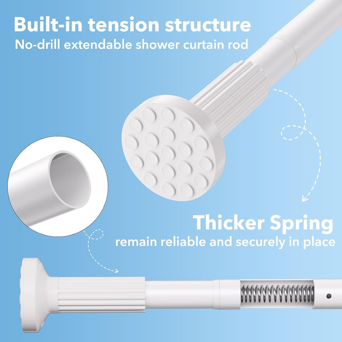 Tension Curtain Rod 51–128 In (4.25–10.67 ft),Extra Long Outdoor Curtain Rod for Window or Bathroom Patio,Easy to Install No Drilling Never Rust,Heavy Duty Adjustable Spring Shower Rod