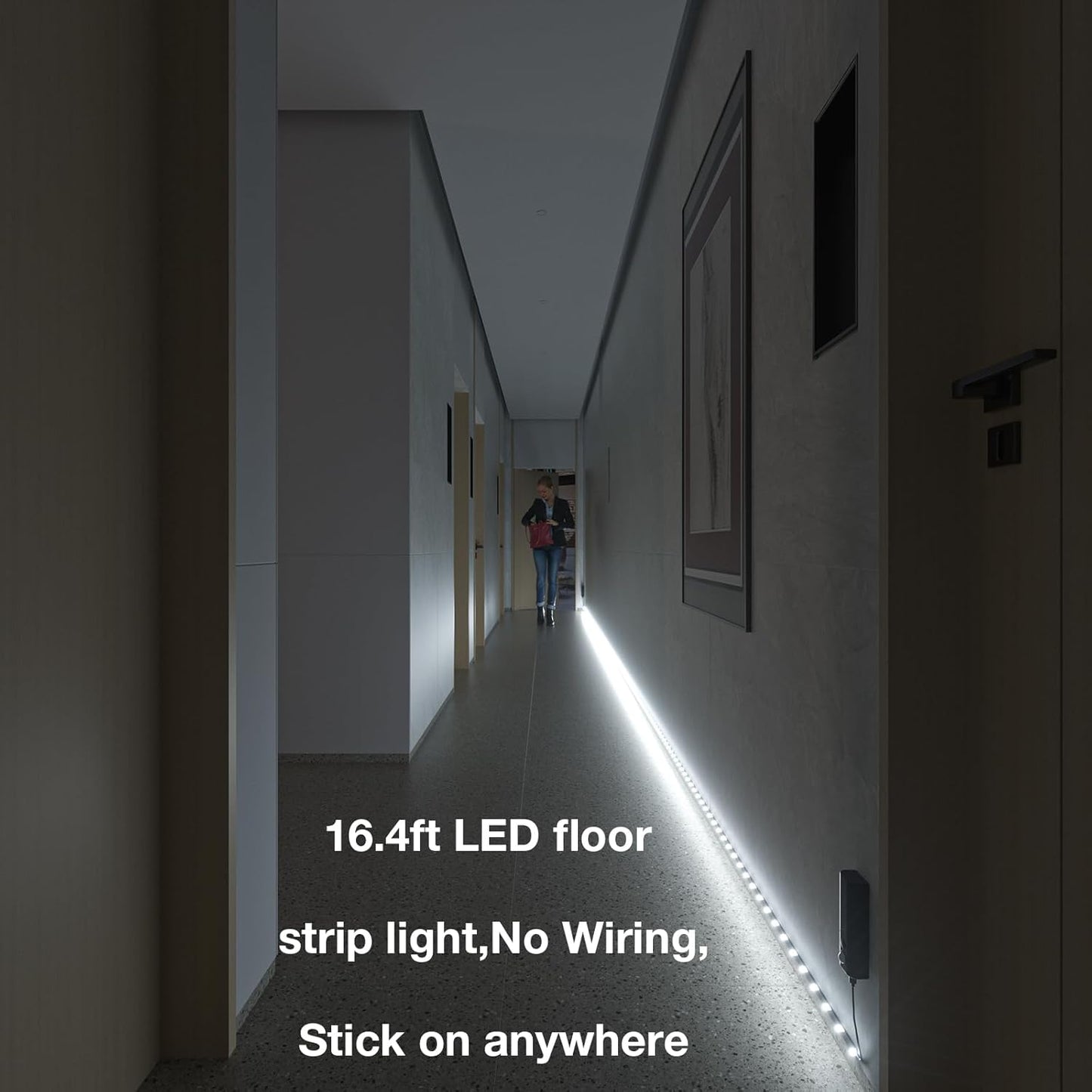 WOBANE Dual Motion Sensor Light Strip, Rechargeable 16.4ft LED Lighting, 150 LEDs Tape Lights for Stairs,Under Cabinet,Closet,Shelves,Gun Safe Light, Hallway,Cuttable,Flexible,6000K White,Black