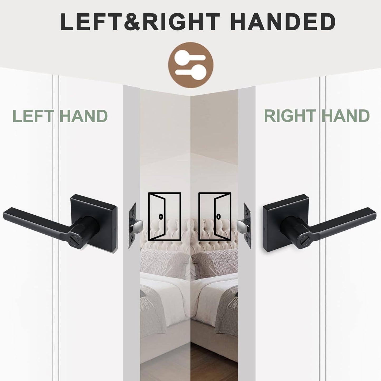 Privacy Door Lever, Heavy Duty Bathroom Bedroom Handle Lock, Keyless Interior Knobs, Matte Black, Reversible for Right&Left Handed, 7Packs