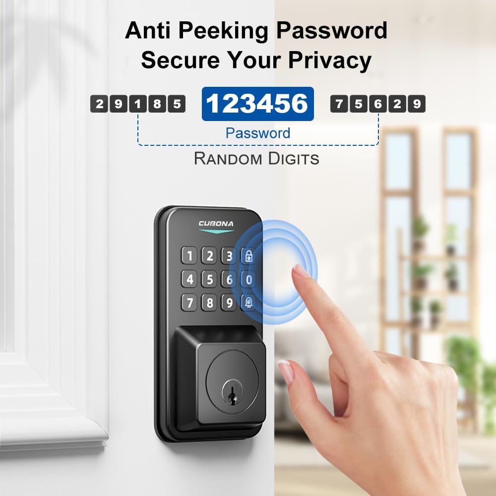 Keyless Entry Door Lock with 2 Door Knobs & Electronic Backlit Keypad, App Control Deadbolt Lock Support One-Touch Locking & Auto Locking,Easy Install, Anti-Peeping Code (01-Black)